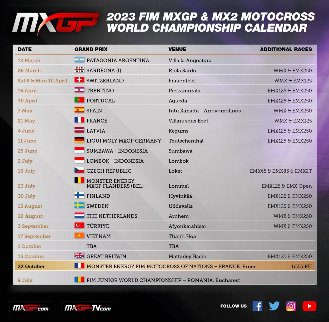 SCHEDULE MXGP 2023 Calendar Updated MX Vice